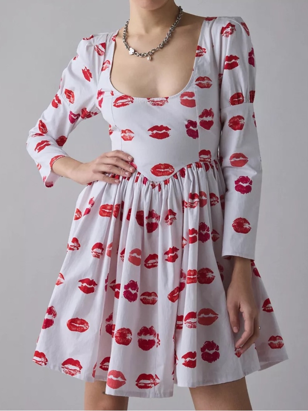 Tyler McGillivary Lipstick Stain Long Sleeve Babydoll Mini Dress